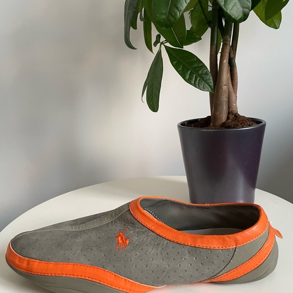 Ralph Lauren Polo Vintage Slippers Orange Grey | Women 8.5 - Picture 1 of 7